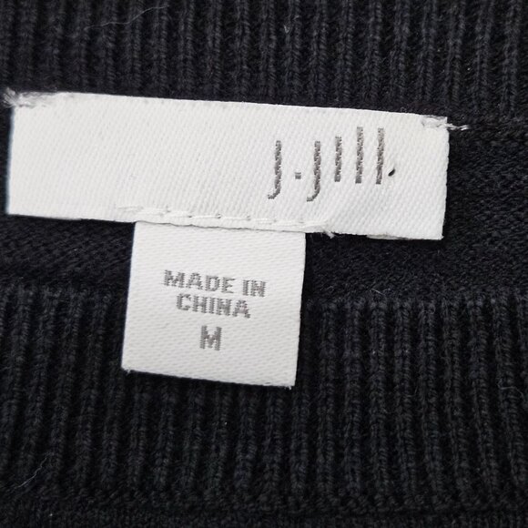 J. Jill Black & White Textured Striped Pullover Sweater Top Medium Casual Office - Picture 7 of 11